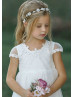 Cap Sleeve Ivory Lace Tulle Ankle Length Flower Girl Dress